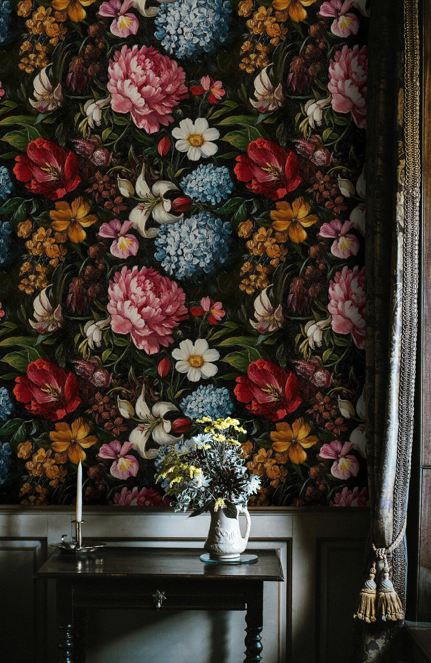 Baroque Floral Oil Painting Wallpaper Vintage Wall Mural