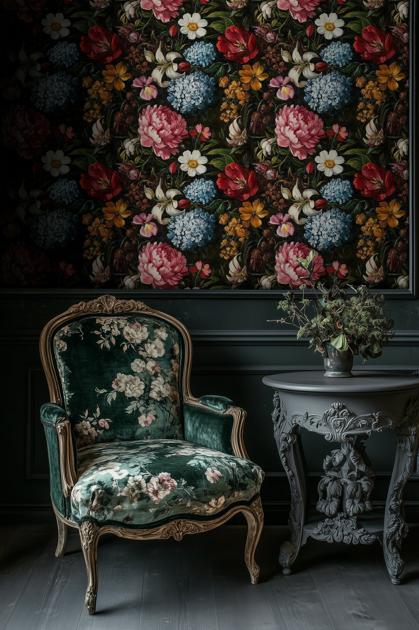 Baroque Floral Oil Painting Wallpaper Vintage Wall Mural