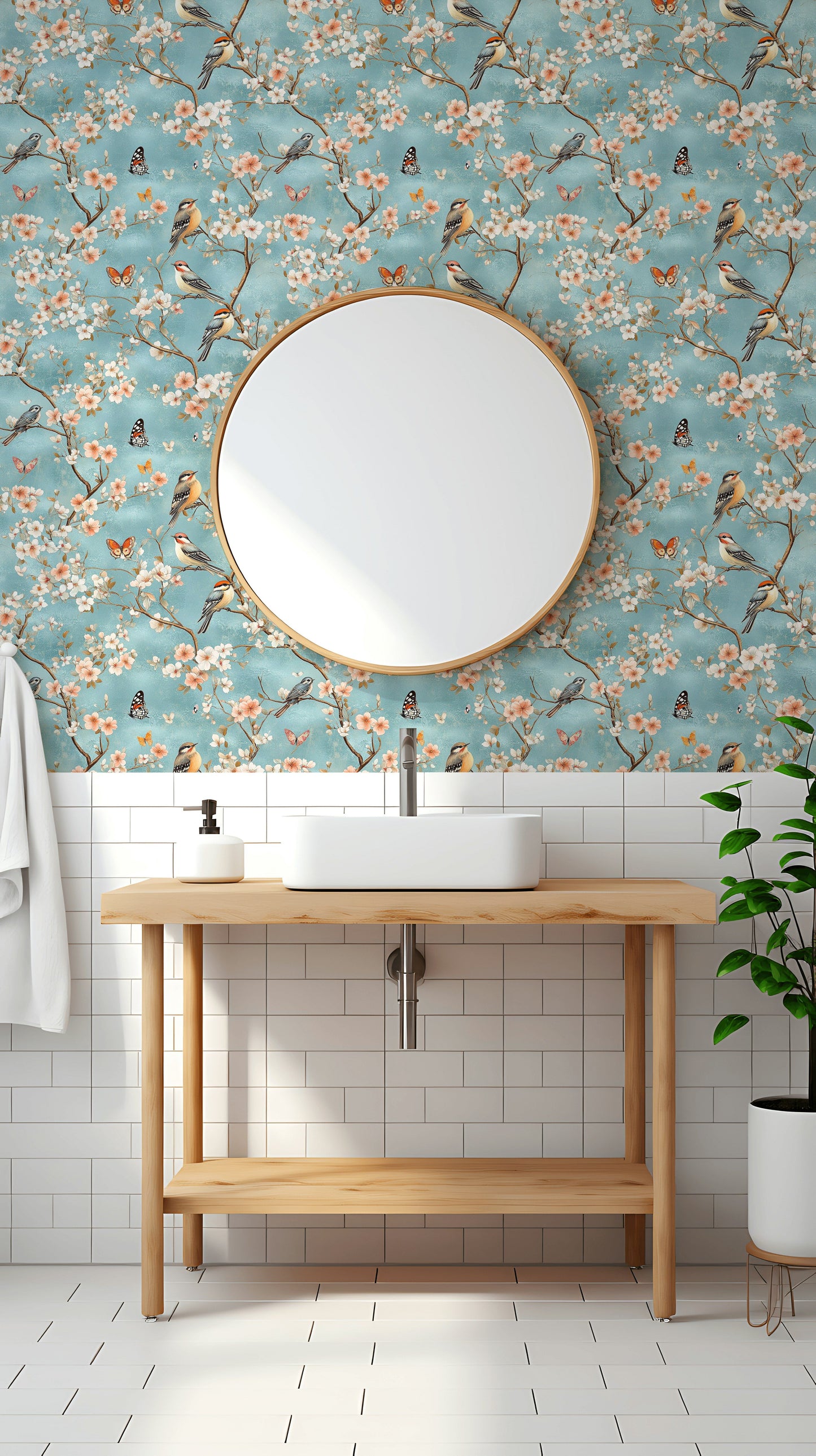 Vintage Bird & Cherry Blossom Wallpaper Floral Wall Mural