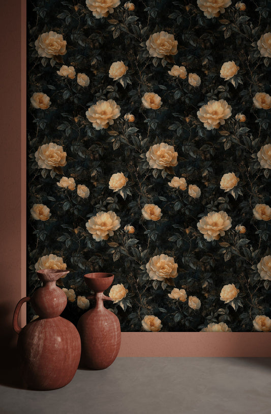 Moody Rose Wallpaper Vintage Floral Wall Mural Elegant Decor