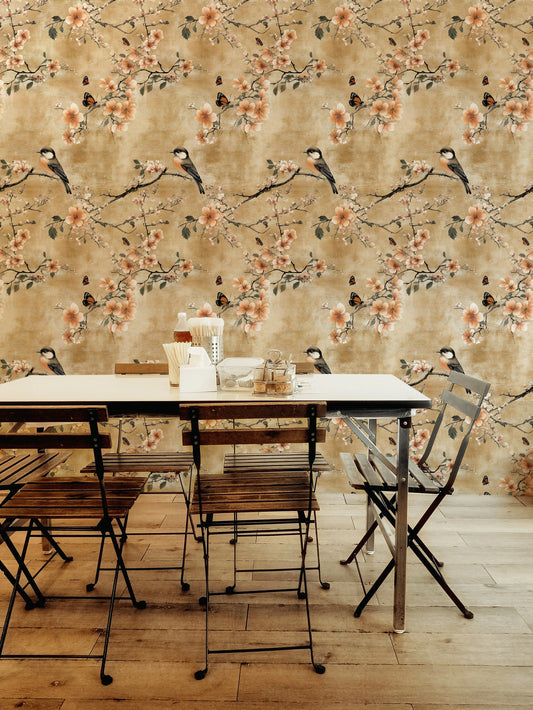 Vintage Floral Wallpaper Cherry Blossom Chinoiserie Decor
