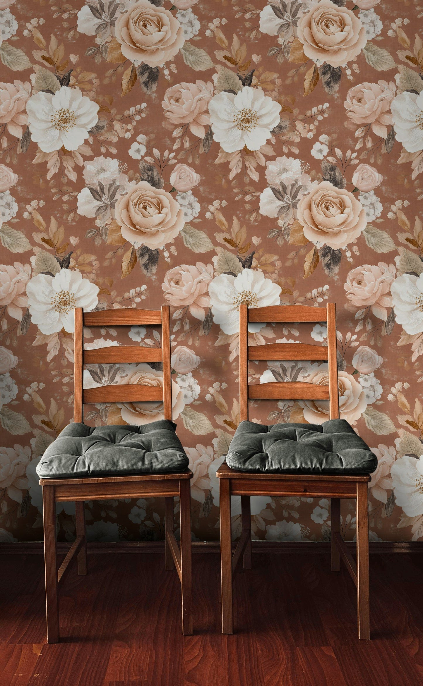 Terracotta Floral Wallpaper Blush Rose Wall Mural