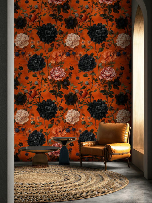 Bold Floral Wallpaper Black Peony Wall Mural