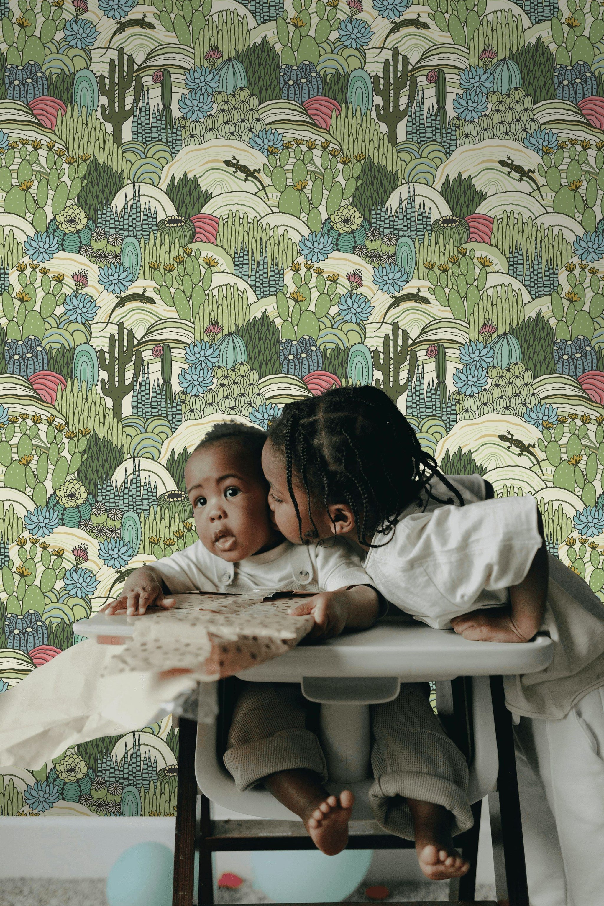 Vibrant Green Desert Scene Botanical Wallpaper