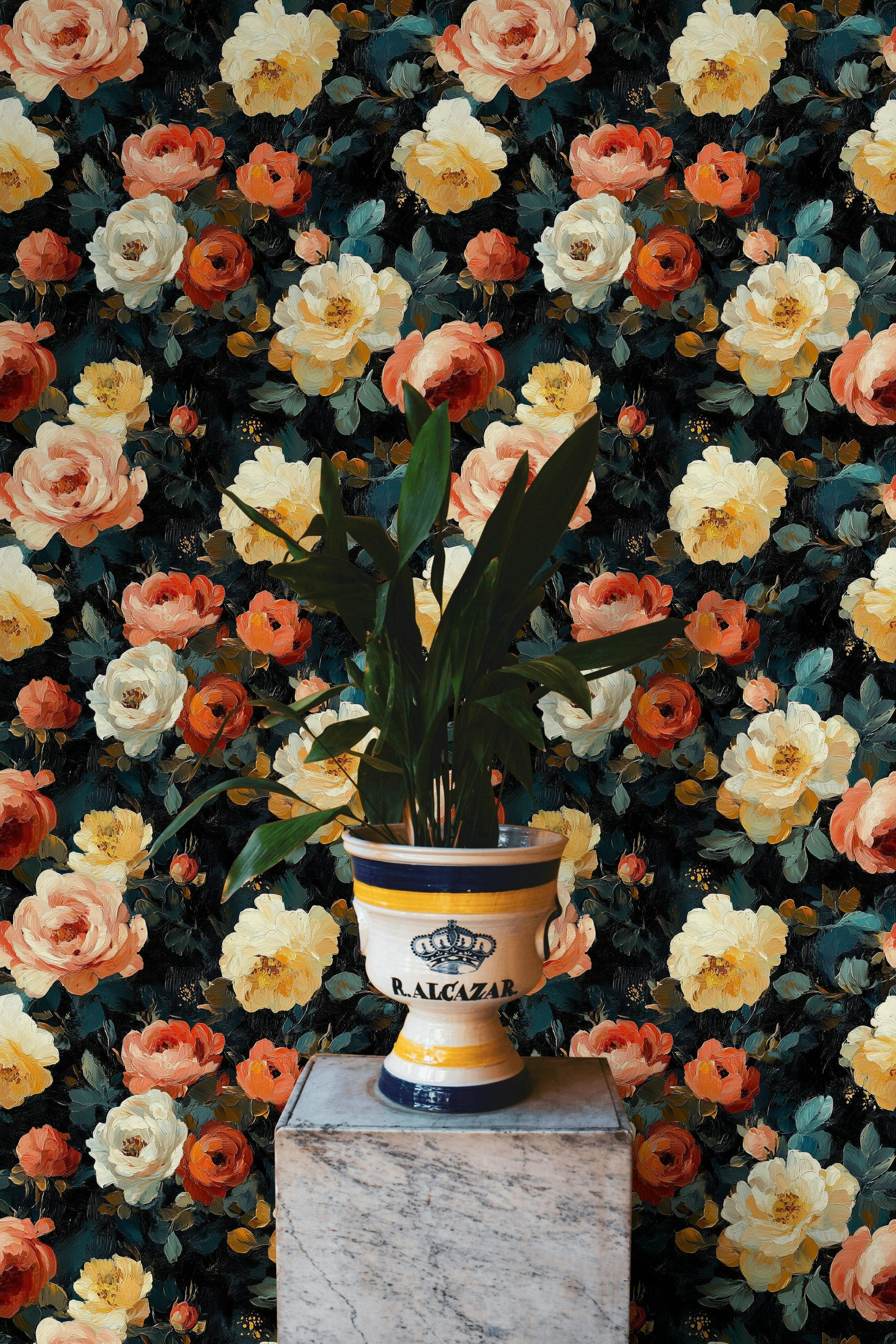 Bold Multicolor Roses Floral Wallpaper