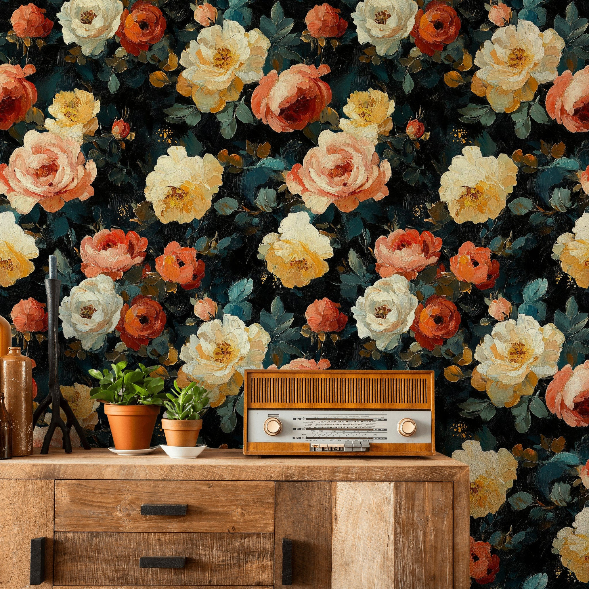 Bold Multicolor Roses Floral Wallpaper