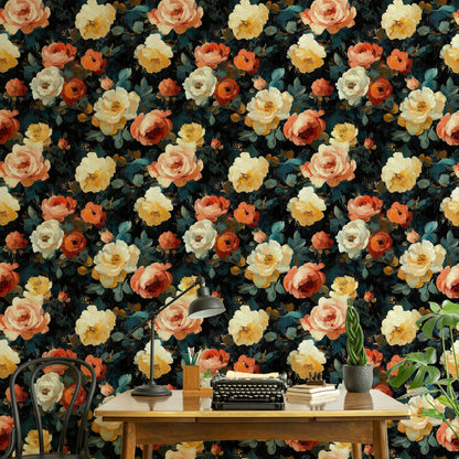 Bold Multicolor Roses Floral Wallpaper
