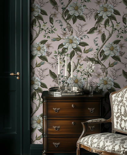 Blush Pink Large Floral Botanical Wallpaper