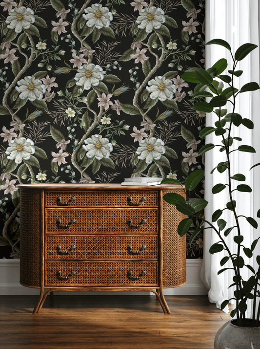 Dark Floral Wallpaper Vintage Botanical Wall Mural