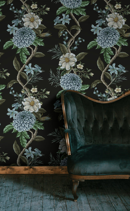 Black Opulent Bloom Floral Wallpaper