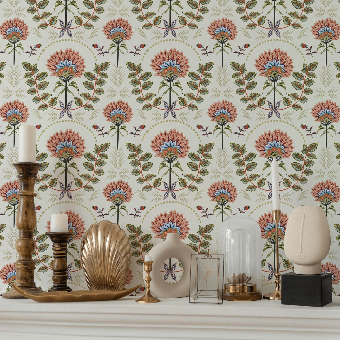 Boho Blossom Wallpaper White Botanical Wall Mural