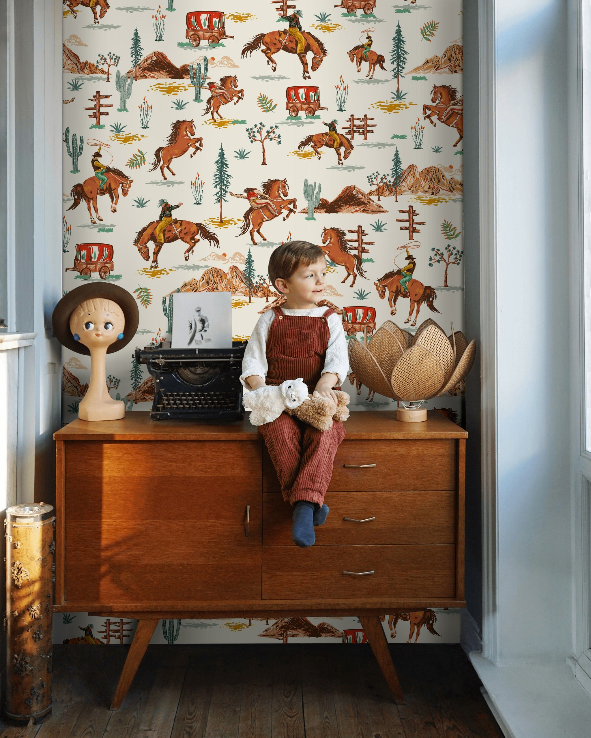 Cream Vintage Western Cowboy Wallpaper