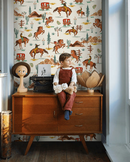 Cream Vintage Western Cowboy Wallpaper