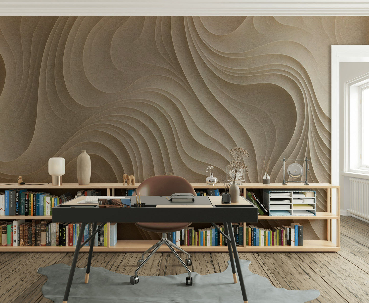 Beige Abstract Wallpaper 3D Wavy Minimalist Wall Mural