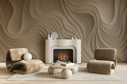 Taupe Beige Flowing Abstract Wall Mural