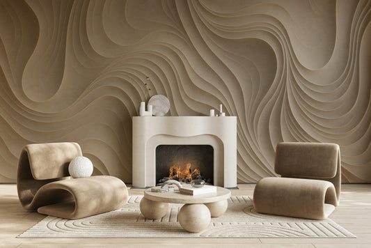 Beige Abstract Wallpaper 3D Wavy Minimalist Wall Mural
