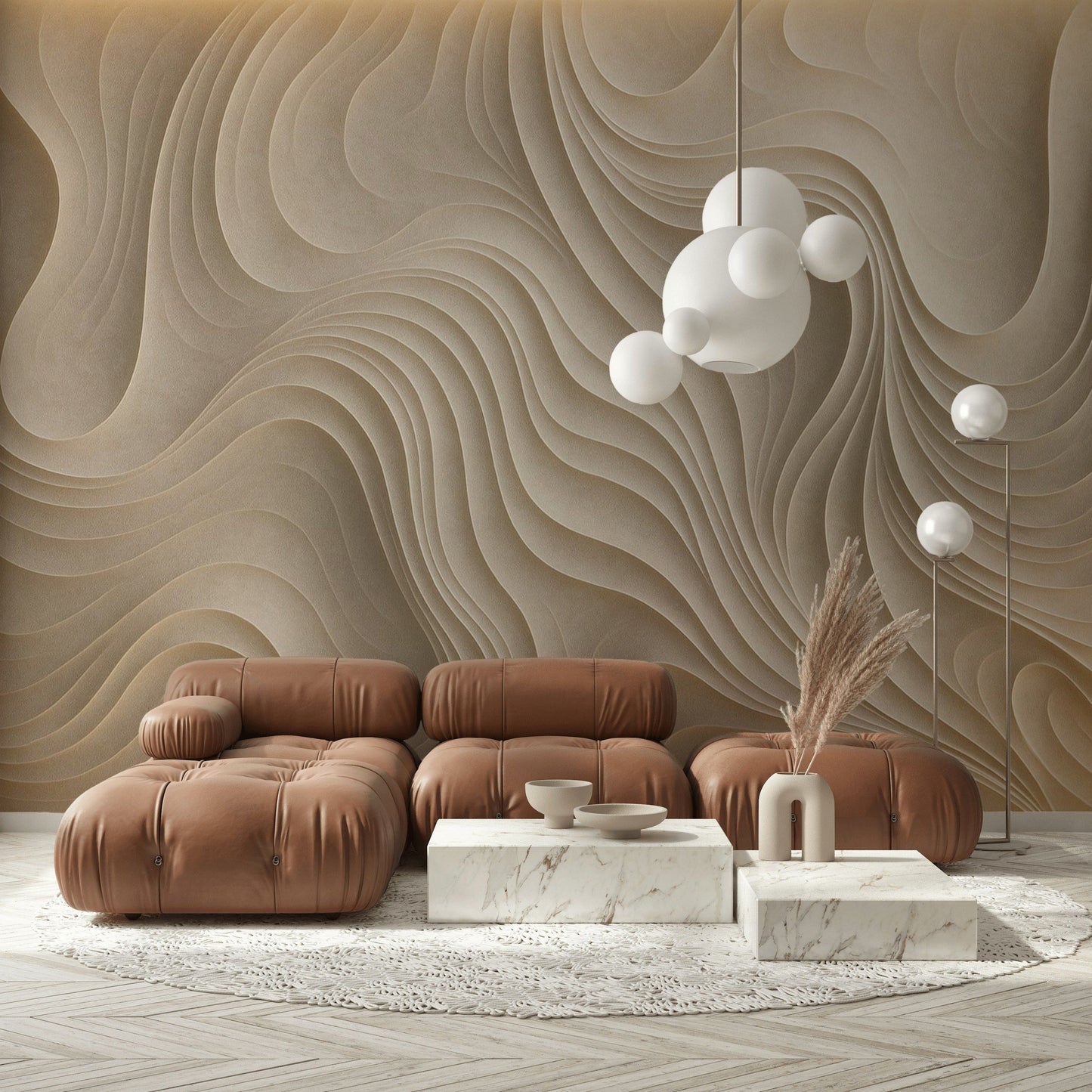 Beige Abstract Wallpaper 3D Wavy Minimalist Wall Mural