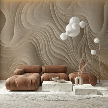 Taupe Beige Flowing Abstract Wall Mural