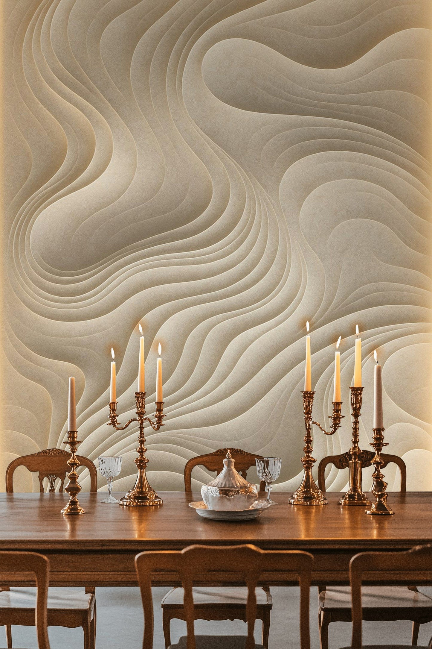 Beige Abstract Wallpaper 3D Wavy Minimalist Wall Mural