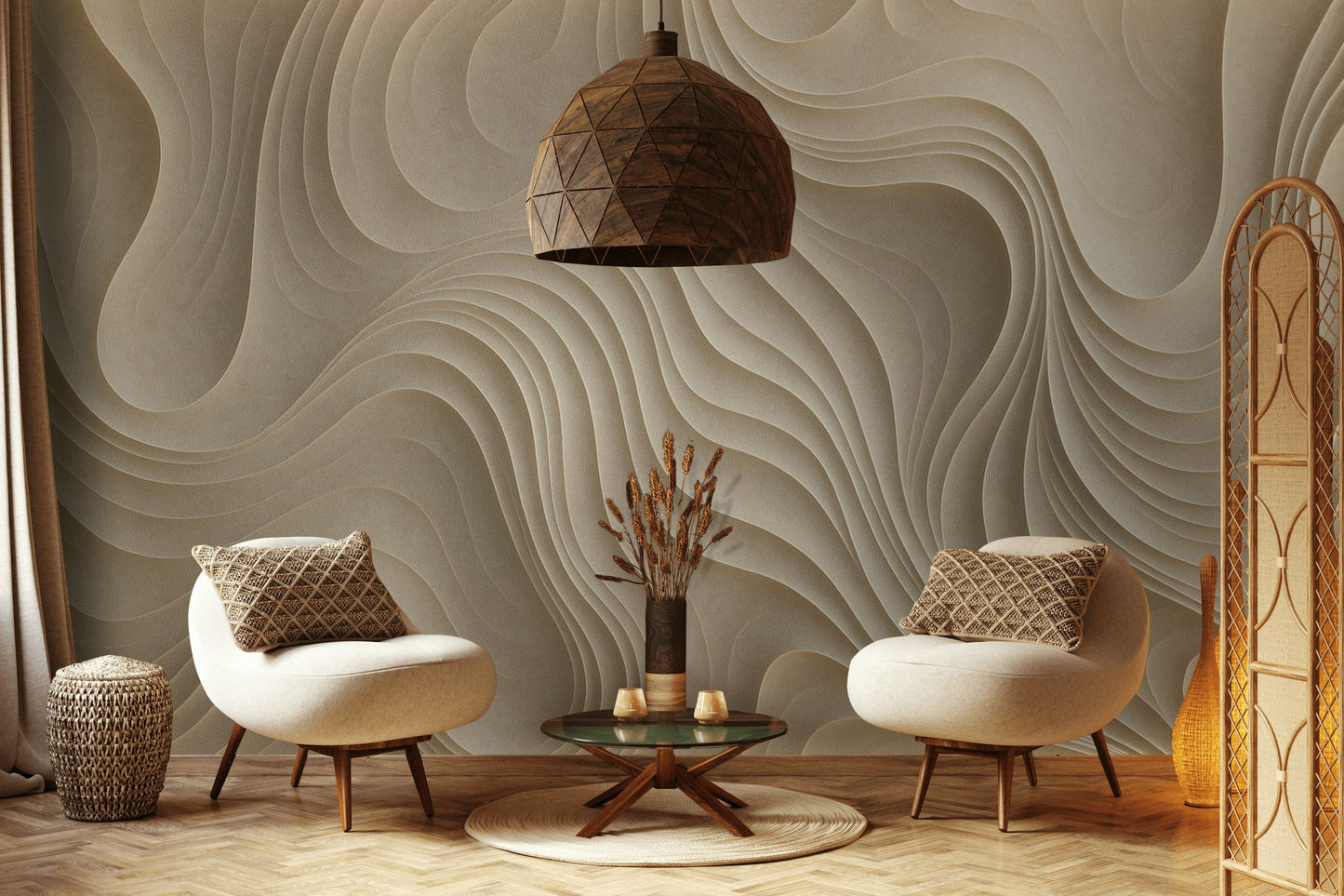Beige Abstract Wallpaper 3D Wavy Minimalist Wall Mural