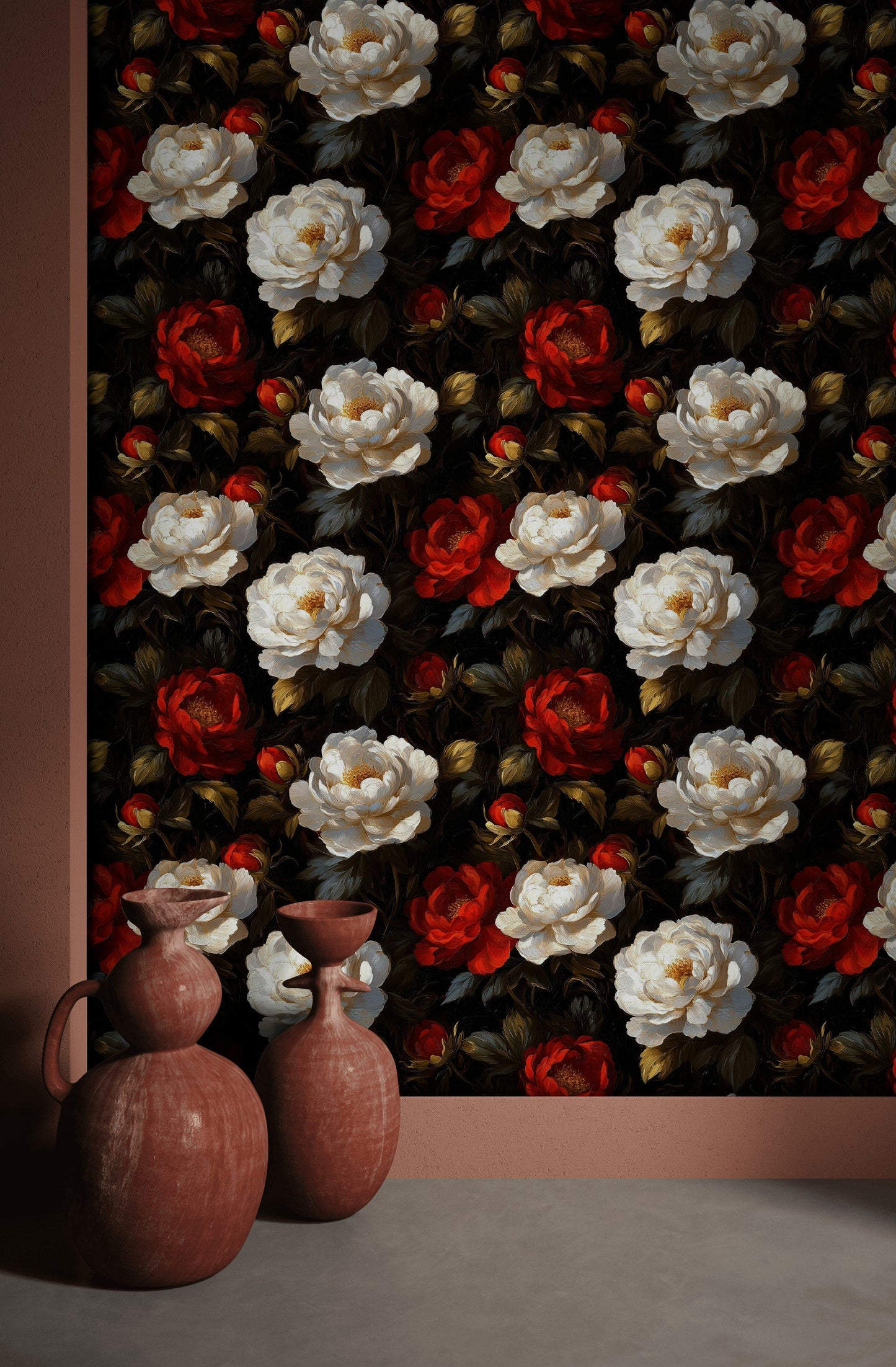 Floral Wallpaper Red And White Wallpaper Flower Wall Mural