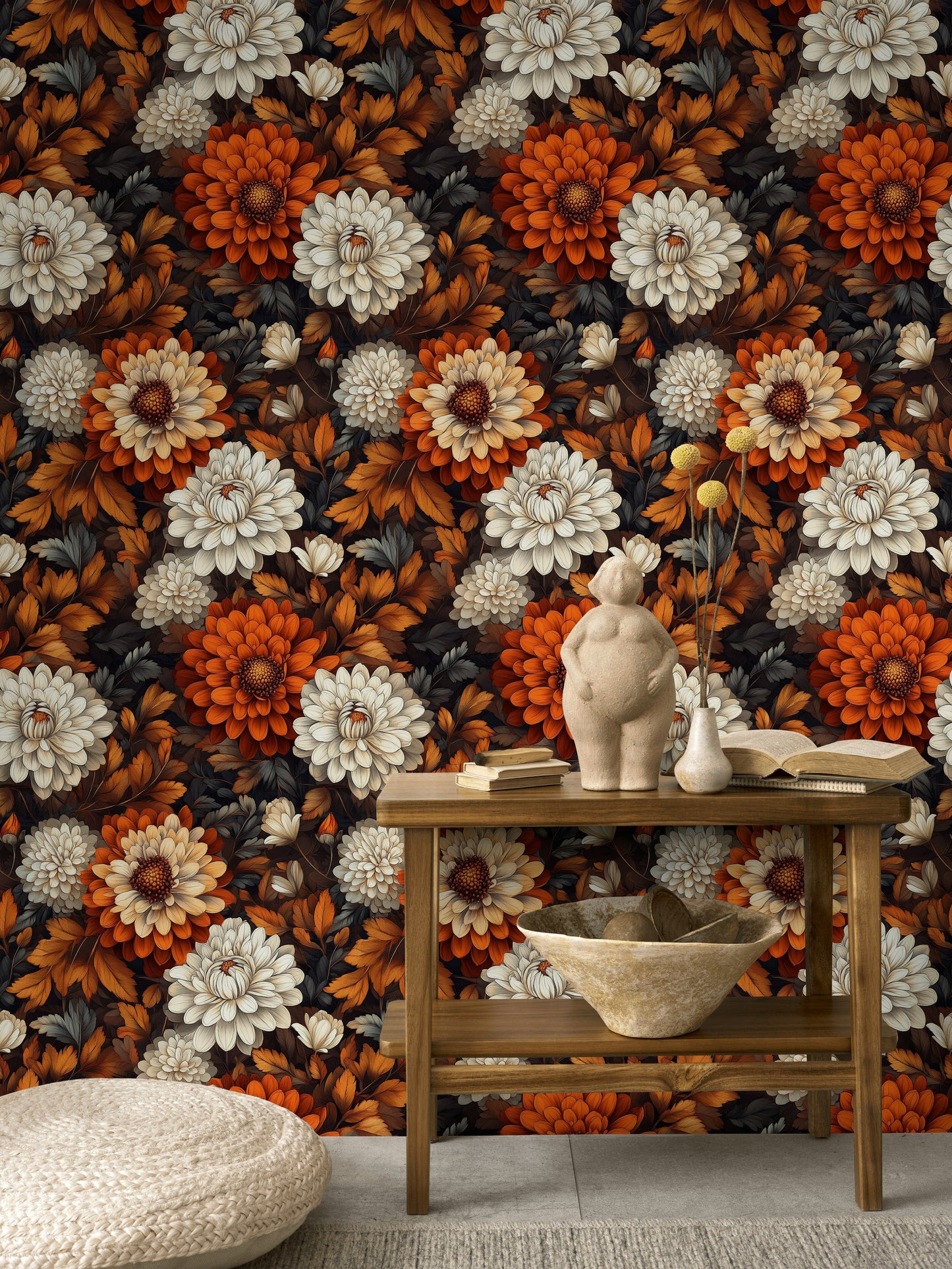 Autumn Floral Wallpaper Chrysanthemum Flower Wall Mural