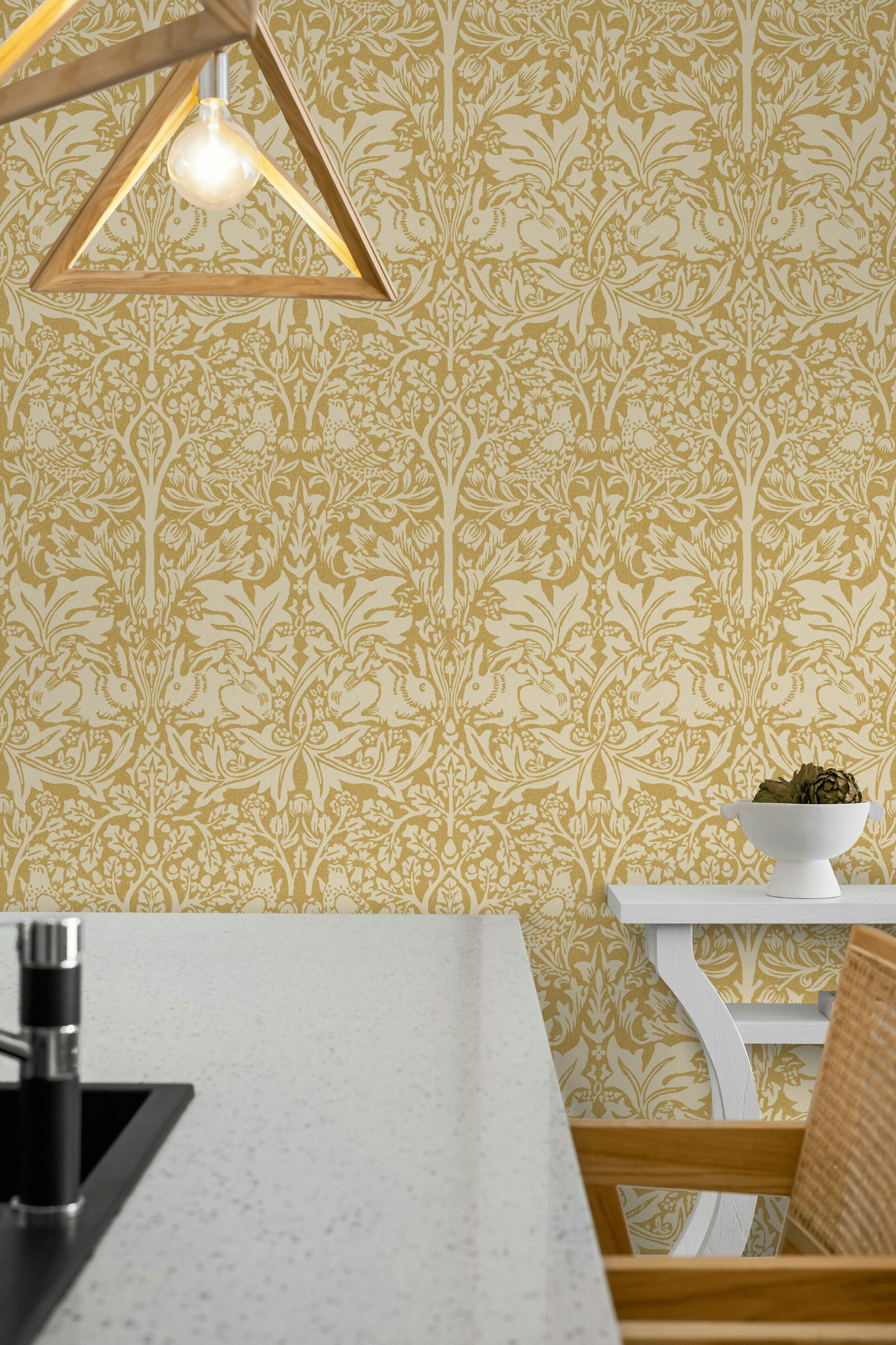 Vintage Damask Wallpaper Mustard Floral Pattern Wall Mural
