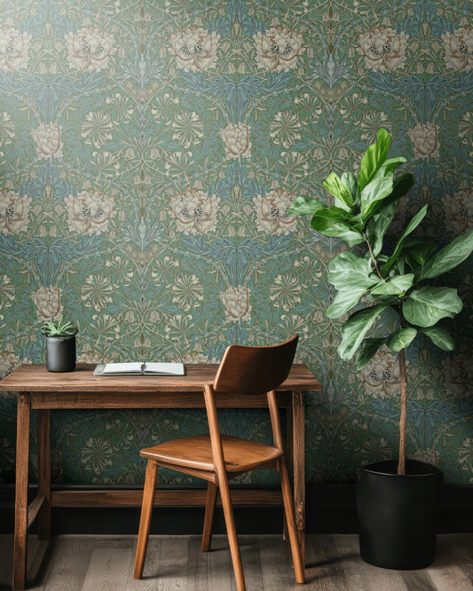 Vintage Floral Wallpaper Green Botanical Pattern Wall Mural