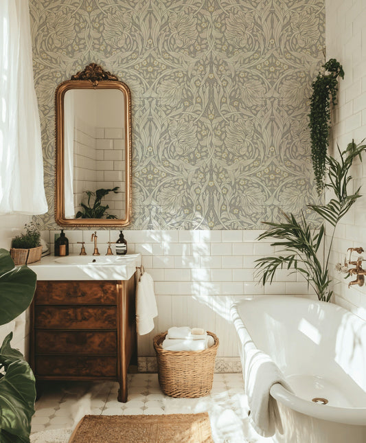 Vintage Floral Wallpaper Gray Art Nouveau Pattern Wall Mural