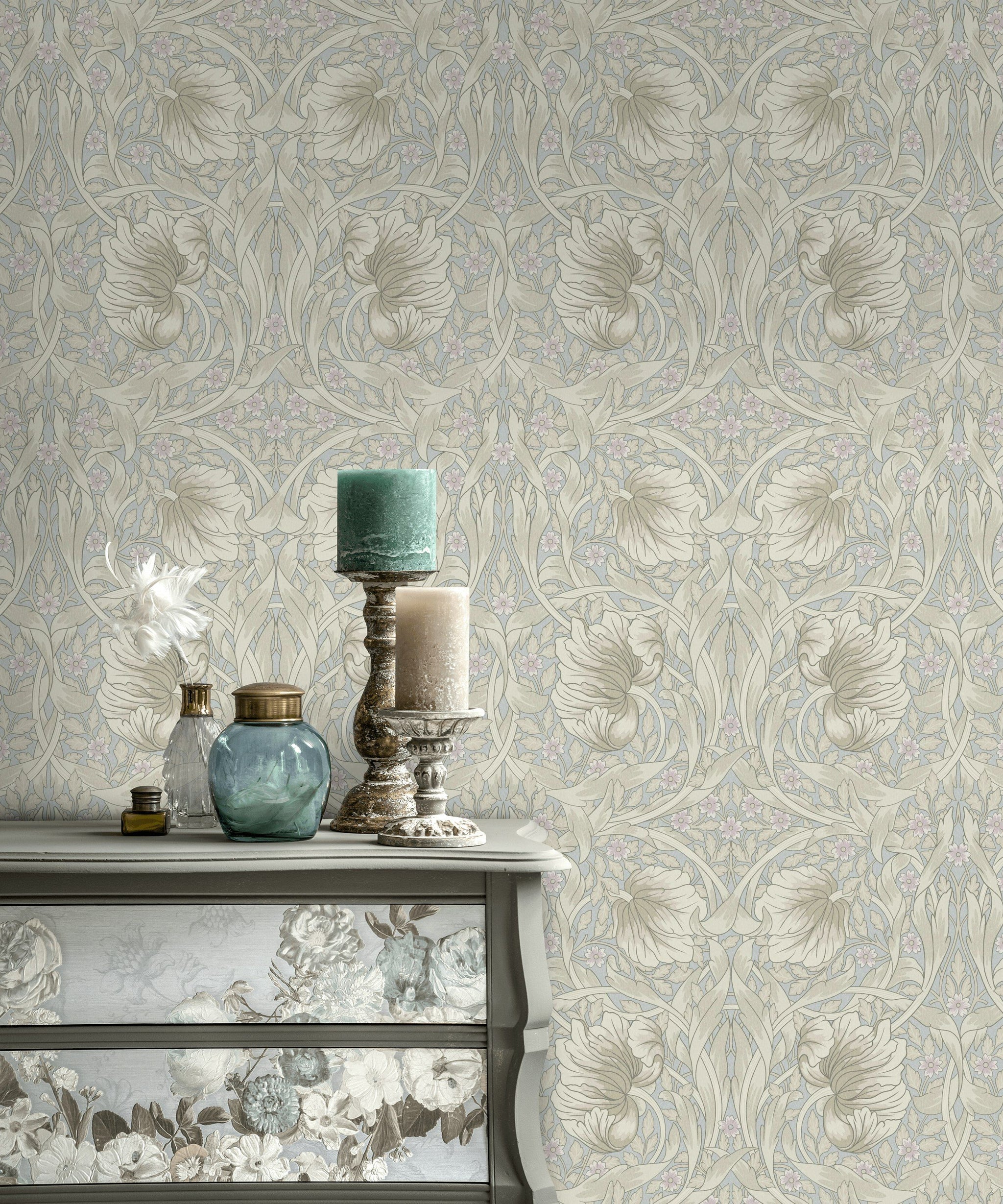 Vintage Floral Wallpaper Soft Gray Botanical Pattern Wall Mural