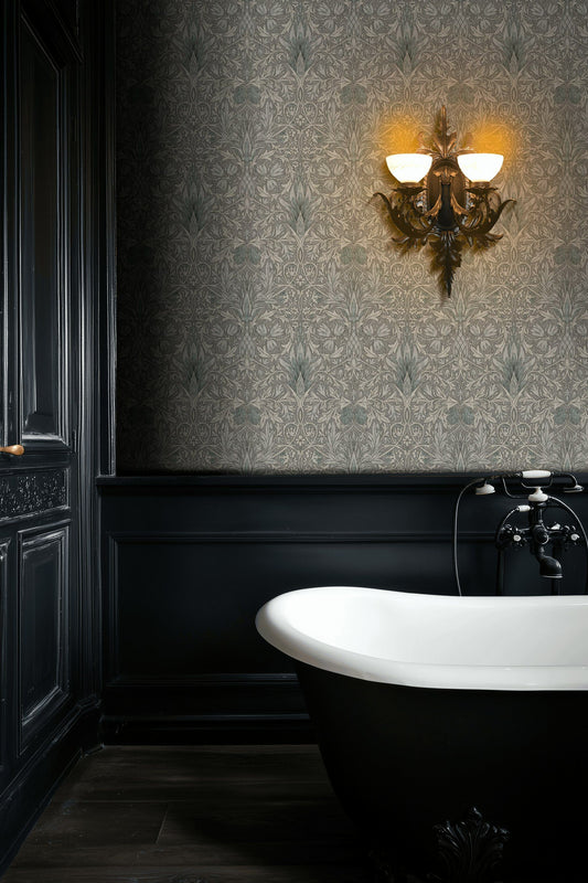 Damask Floral Wallpaper Gray Victorian Pattern Wall Mural