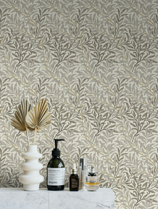 Willow Leaf Wallpaper Neutral Botanical Pattern Wall Mural