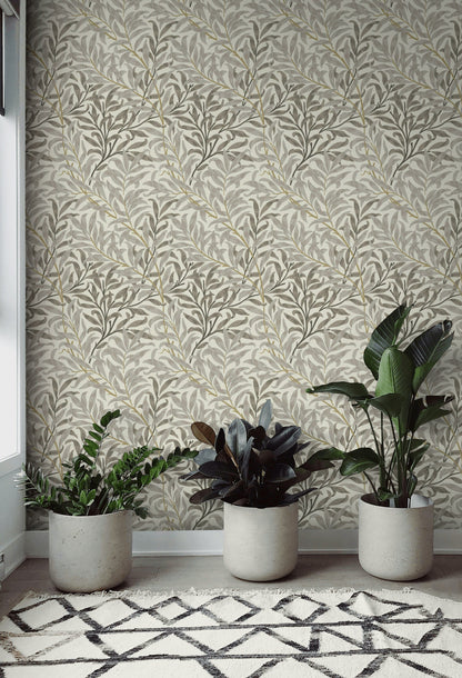 Willow Leaf Wallpaper Neutral Botanical Pattern Wall Mural