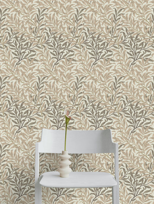 Botanical Leaf Wallpaper Beige Branch Pattern Wall Mural