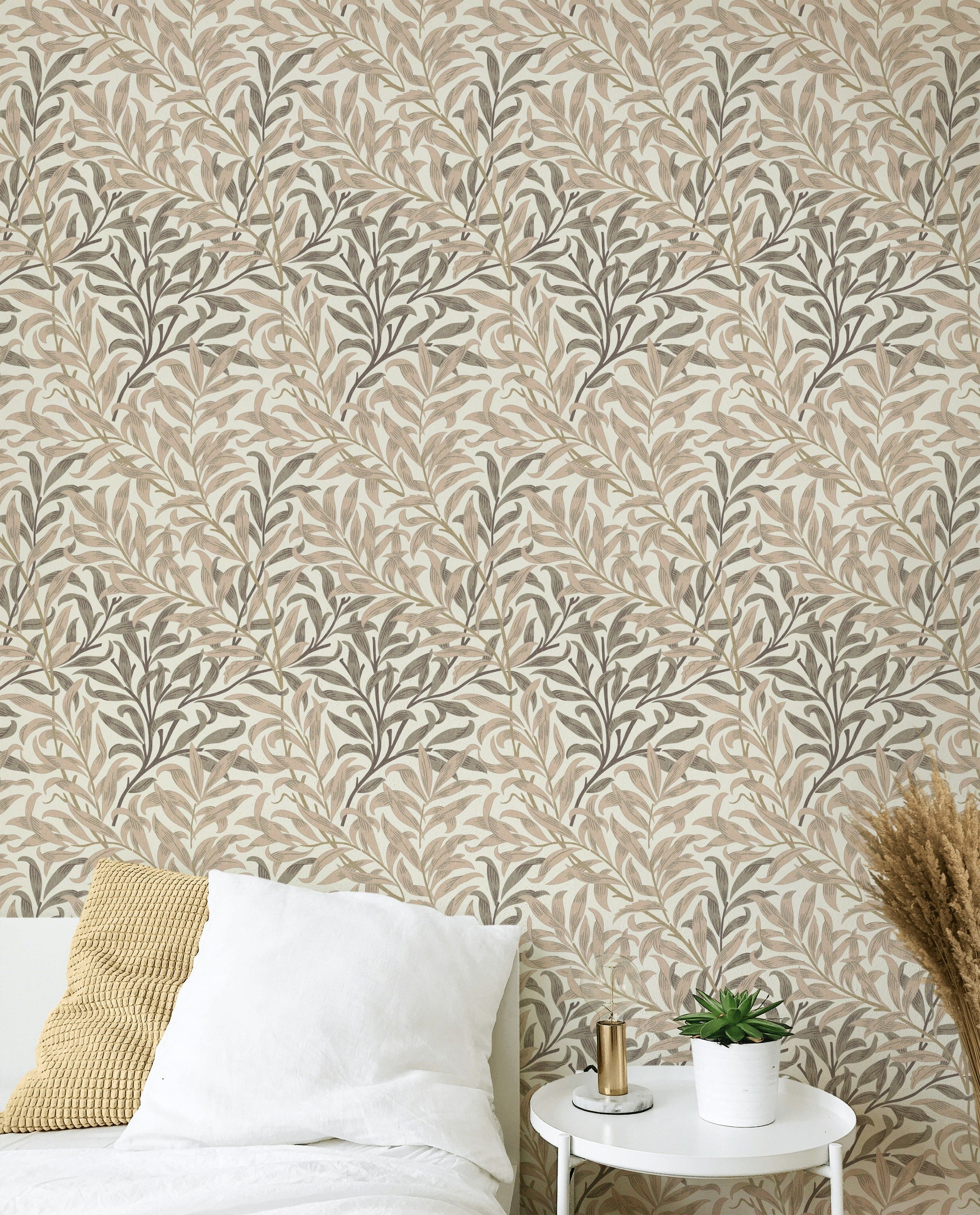 Botanical Leaf Wallpaper Beige Branch Pattern Wall Mural