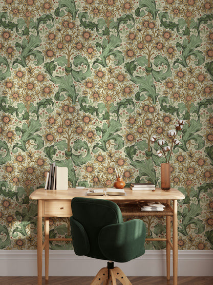 Vintage Floral Wallpaper Green Acanthus Leaves Wall Mural