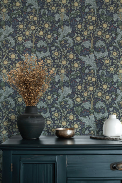 Vintage Floral Wallpaper Blue Green Botanical Wall Mural