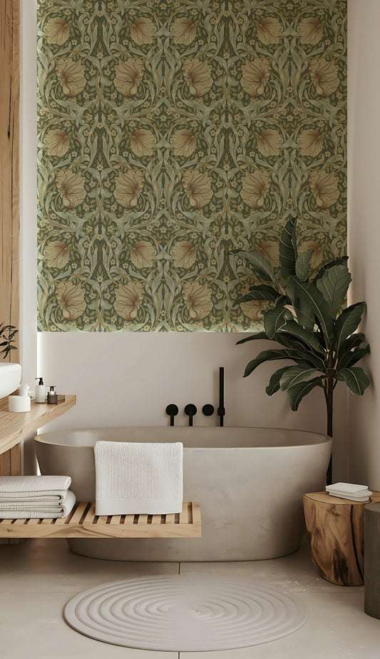 Vintage Floral Wallpaper Green Vine Pattern Wall Mural