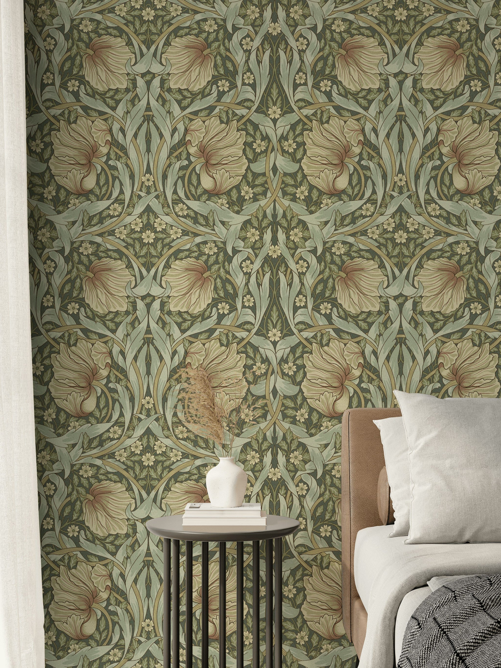 Vintage Floral Wallpaper Green Vine Pattern Wall Mural