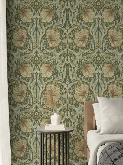 Vintage Floral Wallpaper Green Vine Pattern Wall Mural