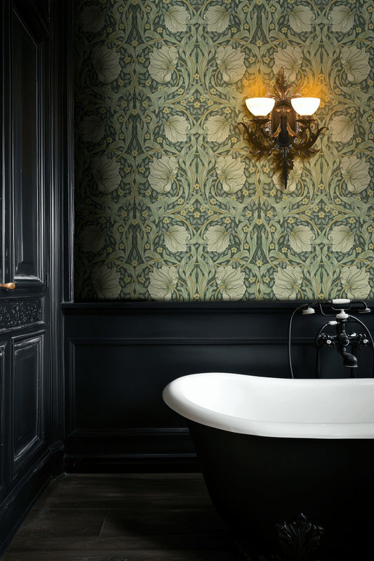 Vintage Floral Wallpaper Green Leafy Pattern Wall Mural