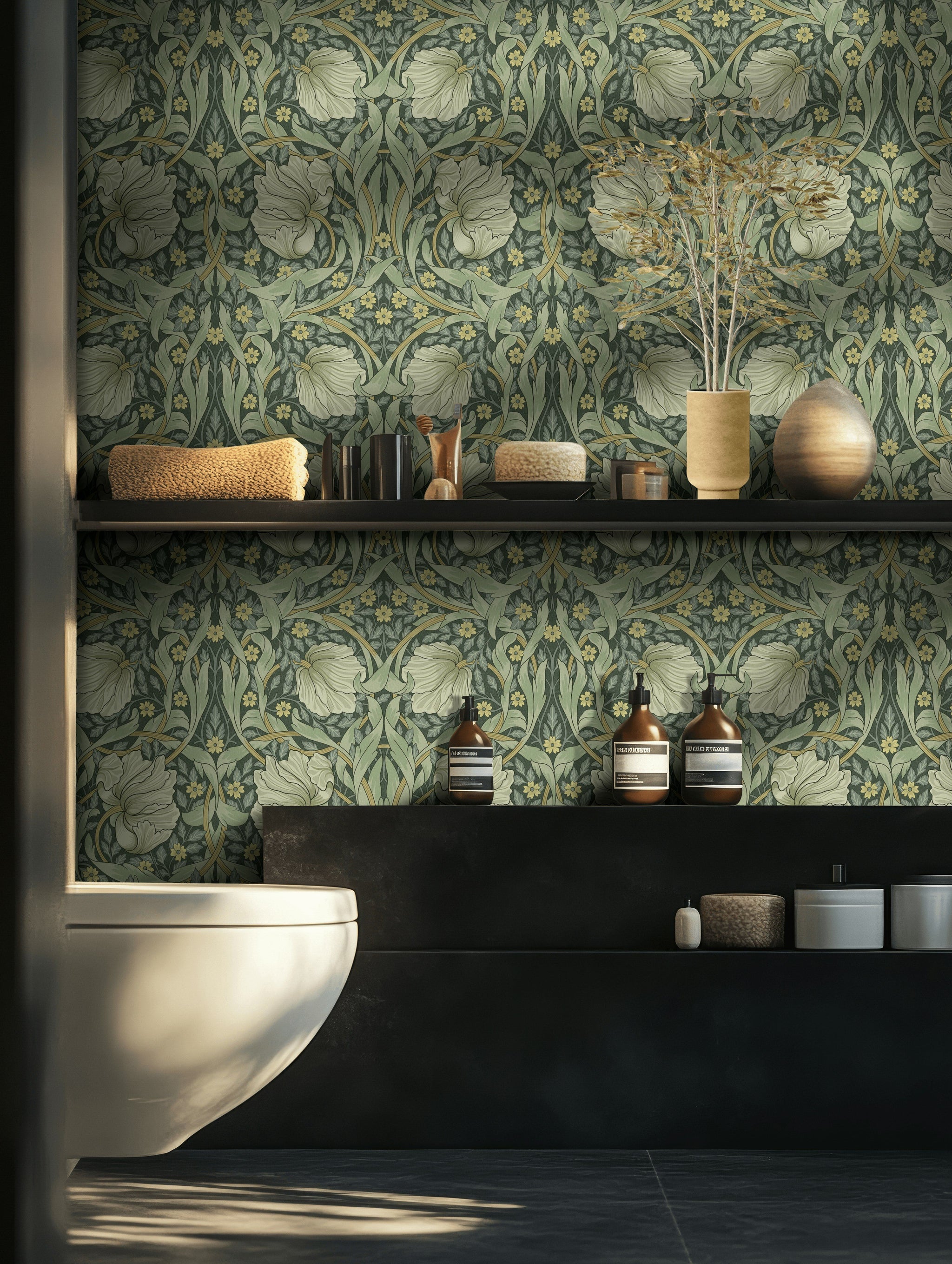 Vintage Floral Wallpaper Green Leafy Pattern Wall Mural