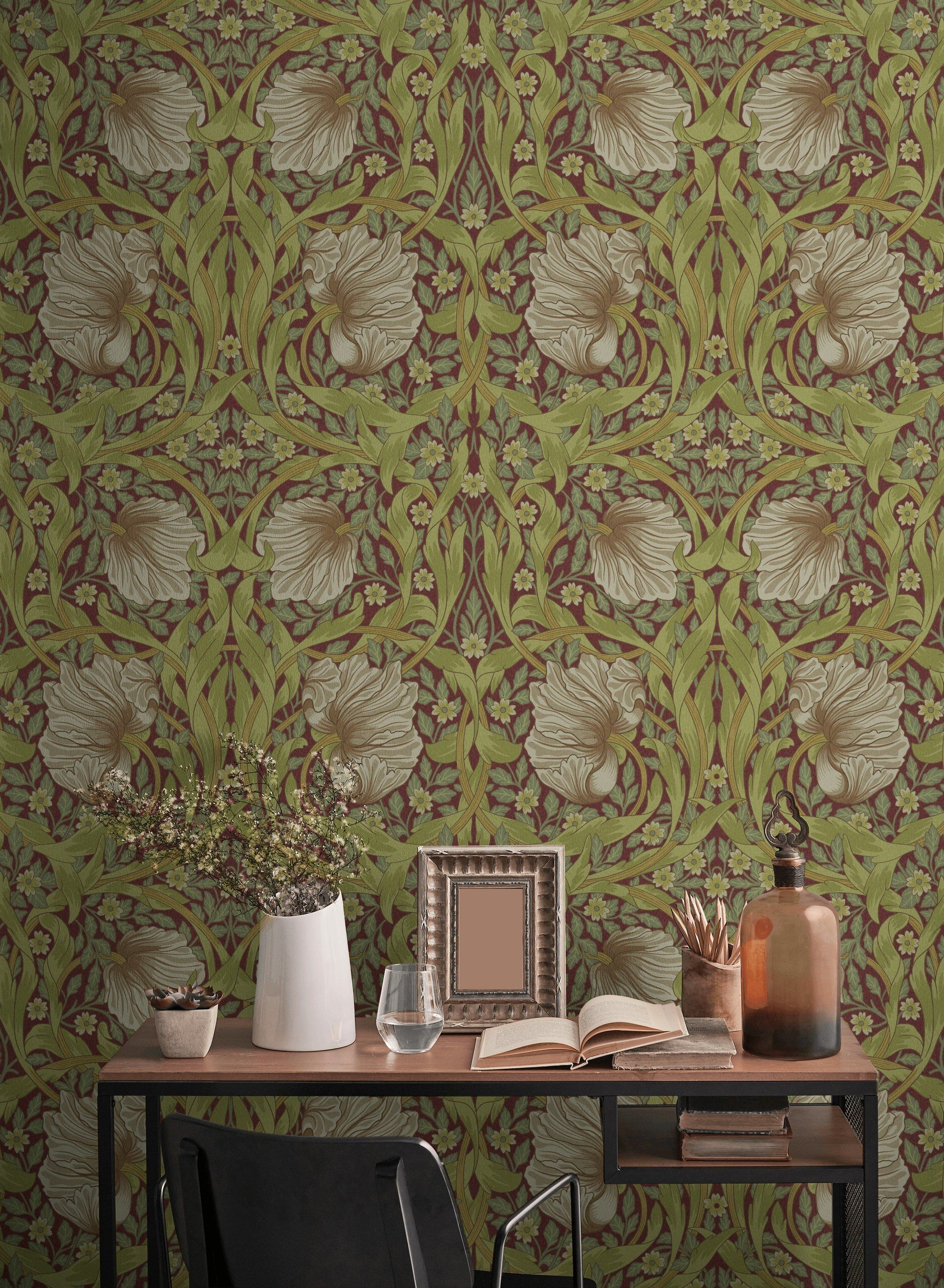 Art Nouveau Floral Wallpaper Green Vine Pattern Wall Mural