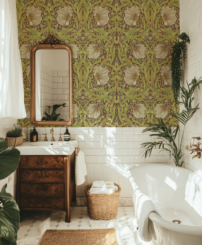 Art Nouveau Floral Wallpaper Green Vine Pattern Wall Mural