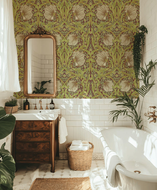 Art Nouveau Floral Wallpaper Green Vine Pattern Wall Mural