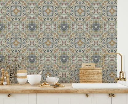 Ornate Floral Wallpaper Soft Blue Medallion Pattern Wall Mural