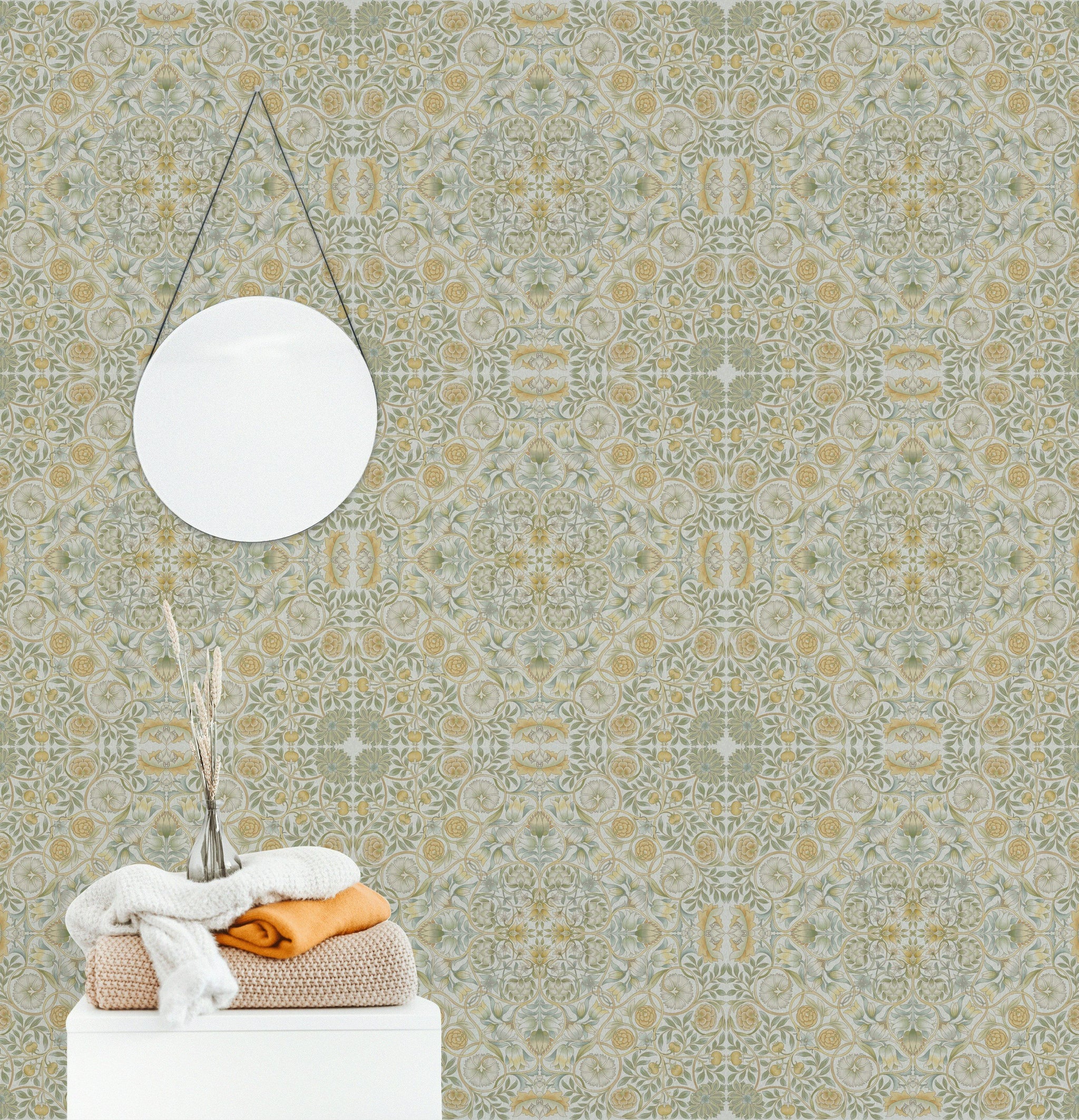 Vintage Floral Wallpaper Sage Green Damask Wall Mural