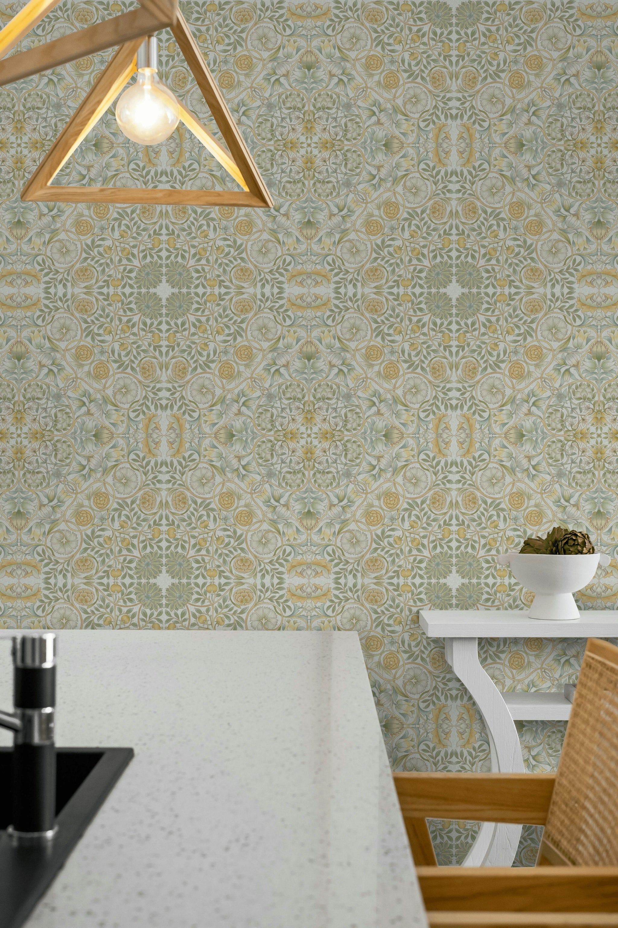 Vintage Floral Wallpaper Sage Green Damask Wall Mural