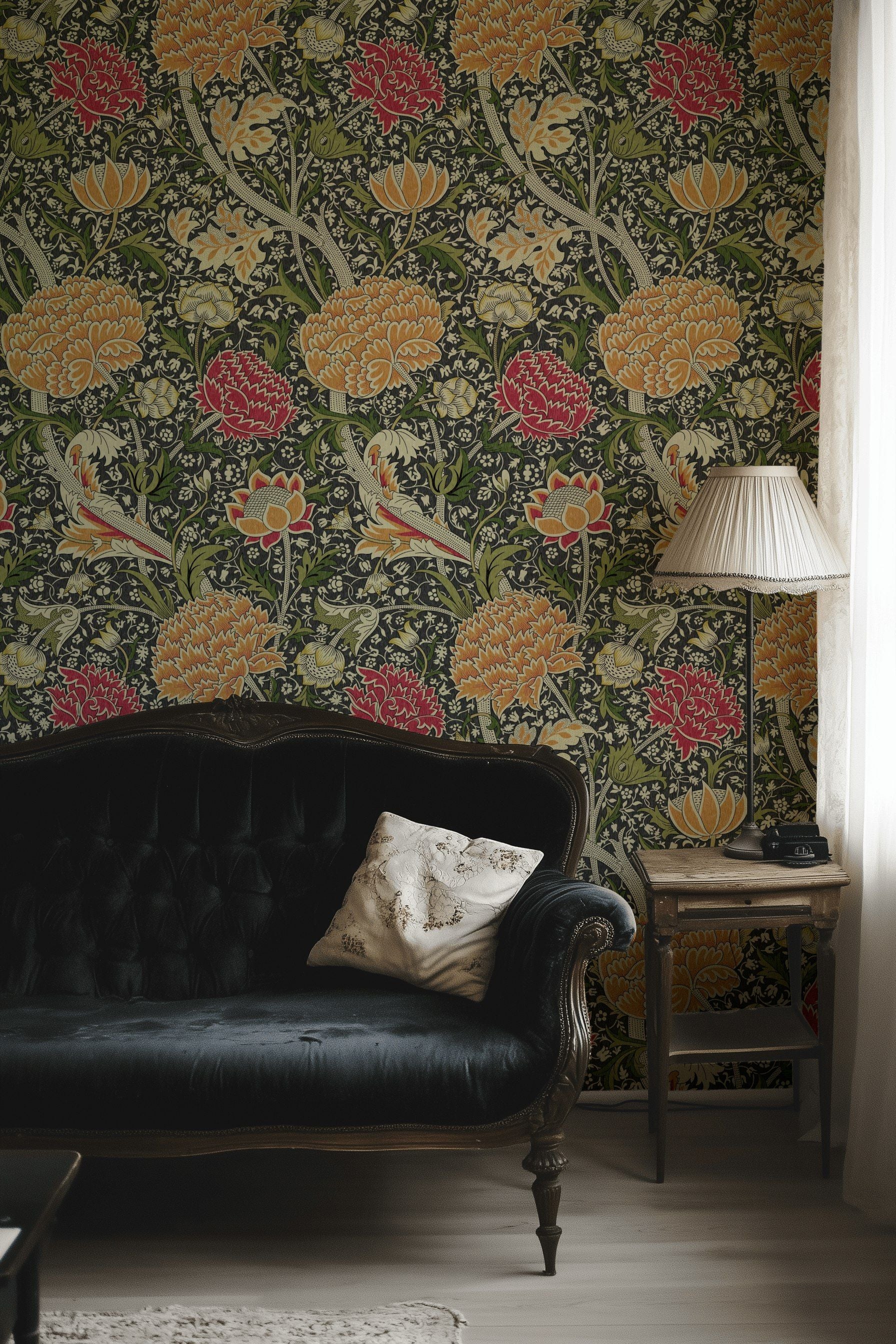 Vintage Floral Wallpaper Dark Background Botanical Wall Mural