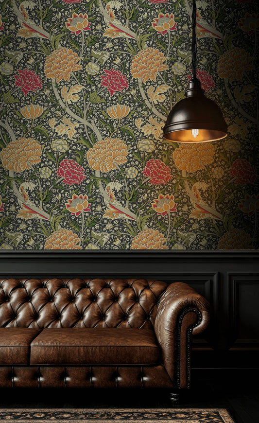 Vintage Floral Wallpaper Dark Background Botanical Wall Mural